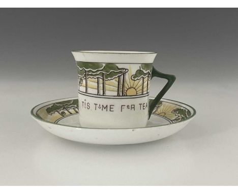 George Logan for Foley, a Glasgow School Mistletoe pattern cup and saucer, circa 1910, together with another Foley 'Tis Time 