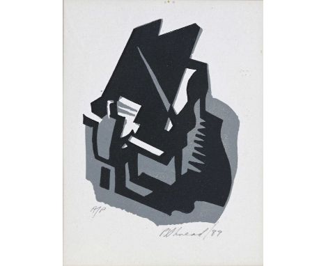 Peter Shread (British, 20th/21st Century), Chamber Music, signed and dated 1993 l.r., woodcut in colours, No.17/25, 6 by 11cm