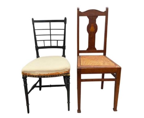 Two Arts and Crafts chairs, an ebonised Aesthetic Movement Anglo Japonesque chair after E W Godwin, together with an Arthur S
