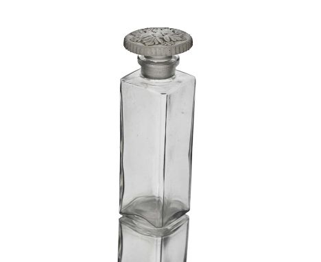 Baccarat for Eroy, an Art Nouveau glass perfume bottle, circa 1915, square section with frosted disc stopper moulded with a s