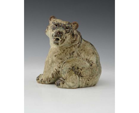Knud Kyhn for Royal Copenhagen, a stoneware seated growling bear, No.20206, printed, painted, and incised marks, 17cm high