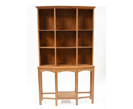 Hugh Birkett (British, 1919-2002), A Cotswold School Arts &amp; Crafts English brown oak breakfront freestanding set of shelv