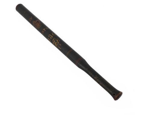 A William IV painted truncheon, cylindrical form decorated with Royal cypher and inscribed Groton 1830 monogram GF, with yell