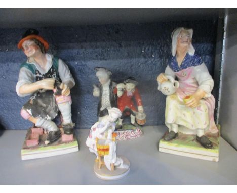 Late 19th century figures to include a porcelain figure of a washer woman with cross swords mark 