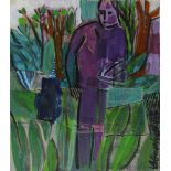 Lebenstedt, Ulrich (geb. Wittlich 1940), ohne Titel, Figur in Vegetation, Keramikfliese, am re