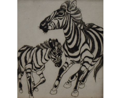After Orovida Pissarro (British 1893-1968) a limited edition monochrome etching 'Zebra &amp; Foal' , signed, entitled and num