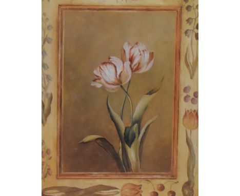 After Fabrice de Villeneuve (French b.1954) a pair of decorative colour botanical style prints 'Small Tulips and Iris' each w