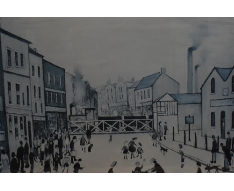 After Laurence Stephen Lowry (British 1887-1976) colour lithograph 'Level Crossing, Burton-on-Trent', signed lower right, Fin
