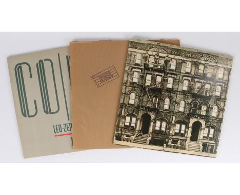 3 x Led Zeppelin LPs, Coda ( A0051 ), embossed gate fold sleeve. In Through The Outdoor ( SSK 59410 ). Physical Graffiti (  S