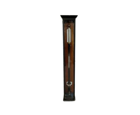 John Hicks of Hatton Garden, London - Kew station barometer housed in a glazed ebonised case, with a gimbal mount, silvered r