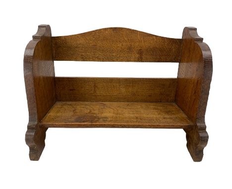 20th century oak book trough, with carved ends, designed and made by T.J. Tresidder, L36.5cm x H25cm