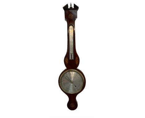 Early 19th century  - Mahogany cased Sheraton mercury barometer with a break arch pediment and finial, silvered register insc