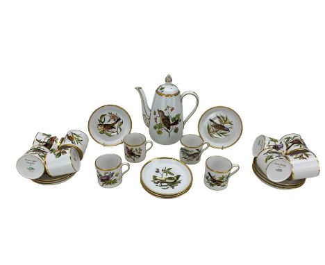 Spode Audubon Birds pattern coffee wares, comprising coffee pot, twelve coffee cans and eleven saucers, patten no. Y6466