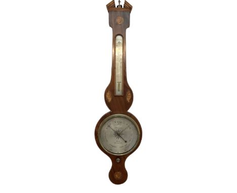 Early 19th century - Mahogany Sheraton barometer with a broken pediment, silvered register inscribed  G Dangelo Basingstoke, 