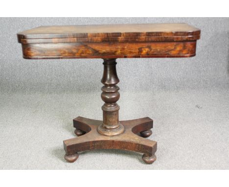 Card table, early 19th century rosewood with foldover swivel action. H.74 W.92 D.92cm (ext). 