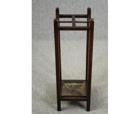 Stick or umbrella stand, C.1900 oak with lift out drip tray. H.76cm. 