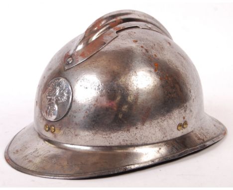 A WWII Second World War / post-WWI First World War M26 pattern French Adrian uniform helmet. Steel construction, complete wit