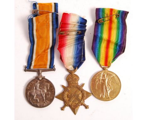 A WWI First World War medal group / trio awarded to a 1411 Private G. W. Thomas of the North Somerset Yeomanry. Comprising; W