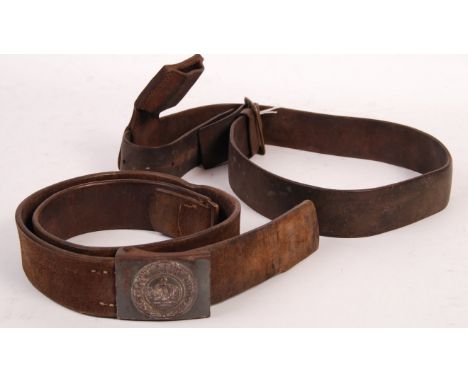 A rare original WWI First World War German leather uniform belt. Original ' Gott Mit Uns ' nickel buckle to end, the leather 