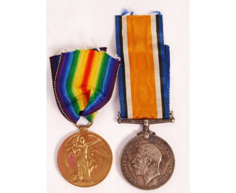 A WWI First World War medal pair awarded to a 352609 Private W.J. Ingram of the Army Service Corps. Comprising War Medal and 