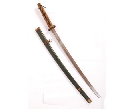 A believed WWII Second World War Japanese Showa period Shin Gunto (Shin guntō) officers sword katana and scabbard having a fa