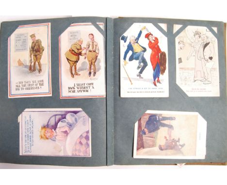 A rare WWI First World War interest single-owner / recipient postcard album. Most cards appearing to have been sent to a 'Mau