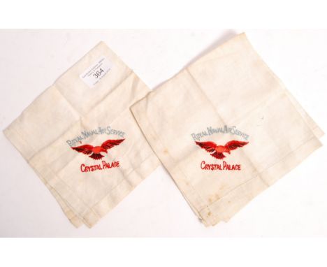 A pair of rare WWI First World War ' Royal Naval Air Service ' sweetheart handkerchiefs. Each embroidered with ' Crystal Pala