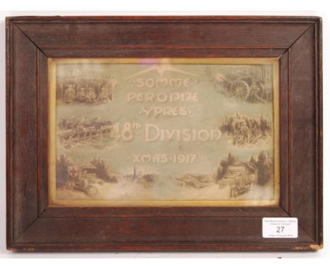 A rare WWI First World War ' Somme Peronne Ypres - 48th Division - Christmas 1917 ' framed picture / plaque. As issued, in it