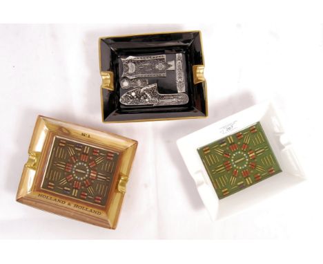 A rare group of three 20th Century Holland and Holland advertising point of sale prototype trial piece porcelain ashtrays com