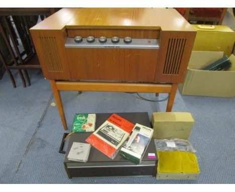 His Master's Voice retro teak cased record player, along with a Phillips N4308 four-track tape recorder 