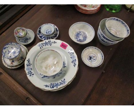 A selection of 18th century and later Chinese plates, rice bowls, tea bowls, saucers and other items 