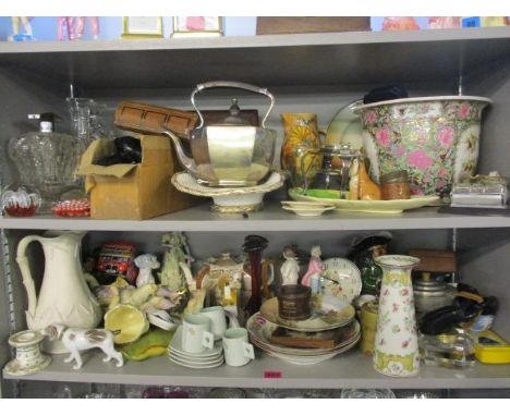 A mixed lot to include a Toby jug, a Cantonese jug, Doulton plates, nut cracker and other items 
