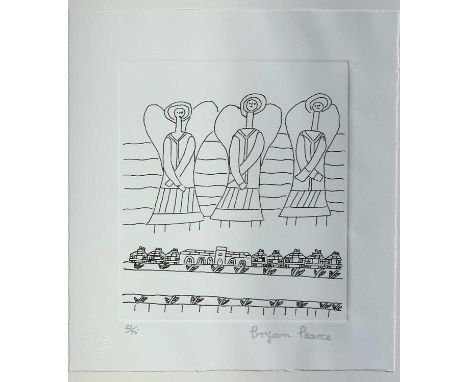 Bryan PEARCE (1929-2006)Three Angels Above a ChurchLithographNumbered 22/75 in pencil, printed signature and 'Estate of Bryan