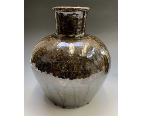 Trevor CORSER (1938-2015)A large globular stoneware vase with tenmoku glazeImpressed Leach pottery and personal marks Height: