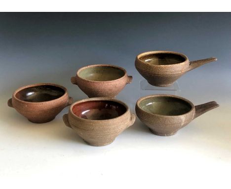 A selection of 5 Leach studio pottery bowls, each with impressed studio seal - St Ives.