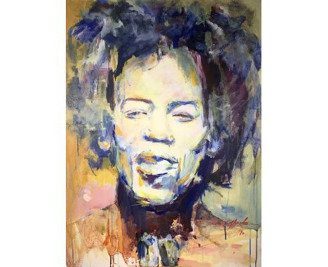 Jimi Hendrix, a pop art portraitOil on canvasIndistinctly signed and dated 1080 x 60cm