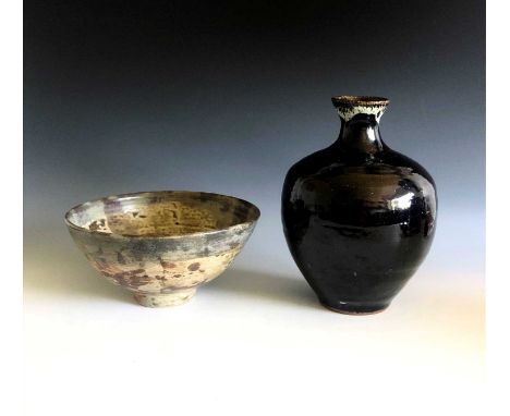 A Joanna Wason ash glazed stoneware bowl, diameter 20cm, impressed makers marks and Leach Pottery seal - St Ives, together wi