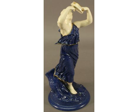 A ROYAL WORCESTER 'CROWN WARE' FIGURINE of a female tambourine player with speckled blue robe and base, date code for 1924. 3