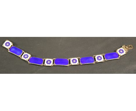 A DAVID ANDERSON (NORWAY) 925S AND ENAMEL BRACELET with square and rectangular links enamelled in cobalt, the square links wi