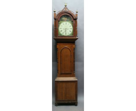 A MID 19TH CENTURY OAK AND MAHOGANY EIGHT-DAY LONG CASE CLOCK by R Marshall, Shotley Bridge (1848-58) having an arched hood w