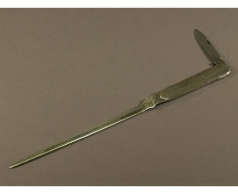 AN EARLY 20TH CENTURY SILVER LETTER OPENER/PEN KNIFE, Sheffield 1932, maker Mappin & Webb, the pen knife with folding stainle