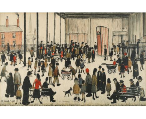 Laurence Stephen Lowry R.A. (British, 1887-1976)Punch and Judy Offset lithograph printed in colours, signed and numbered 54/7