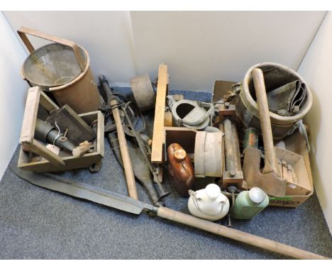Rural memorabilia, thatchers' tools, bread slicer, gun traps, etc