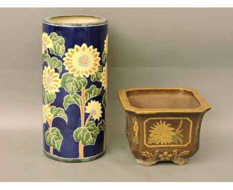 A modern jardinière, and a stick stand, provenance: Stonebeck House, Bath