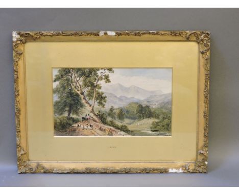 J M InceA HIGHLAND SCENE WITH SHEEP BEING DRIVEN ALONG A LANESigned and dated 1839, watercolour18.5 x 32cm