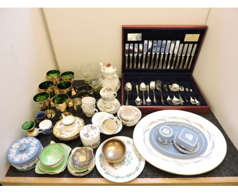 A set of Viners silver plated cutlery, in a canteen, and assorted china, including a Copeland Spode 'Spring Time' coffee set,