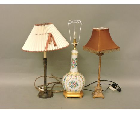 A modern pottery 'vase' table lamp, and two further lamps, provenance: Stonebeck House, Bath