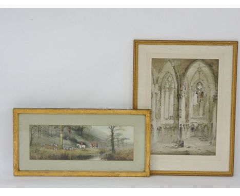 English SchoolAN ABBEY INTERIORBears signature T M Richardson, watercolour46 x 31cmArthur ...COVERTS AT FOOT OF CLAYTON HILLI