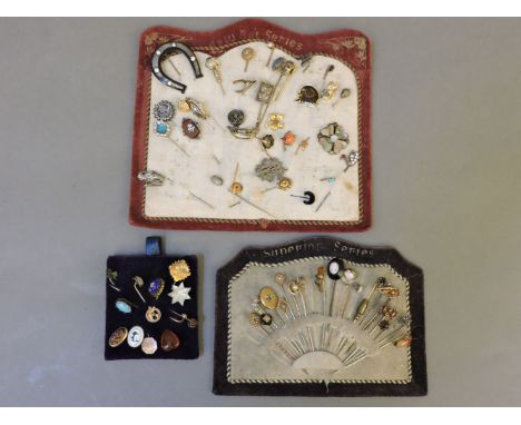 A collection of sixty-five stick pins, to include gold, diamond and gemstone examples