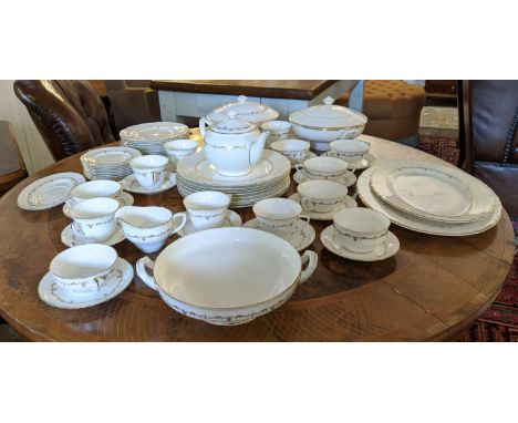 ROYAL WORCESTER PART DINNER SERVICE, 'gold chantilly' comprising eight dinner plates, nine salad plates, nine side plates, se